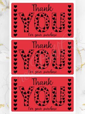 100 Cute Hearts Thank You Stickers for Packaging | Small Business Labels